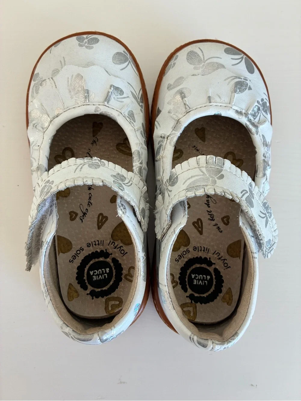 Livie & Luca Silver Floral Mary Jane Shoes with Brown Sole